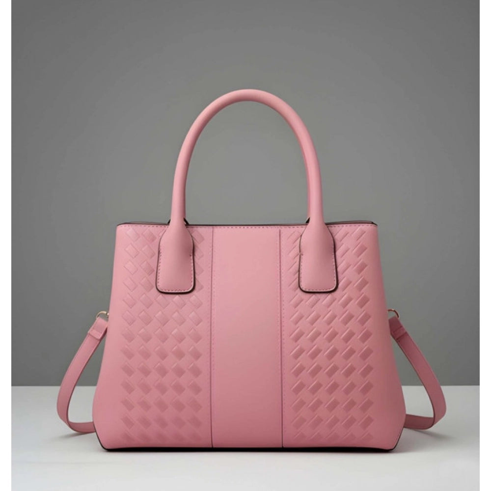 PU Leather Solid Shoulder Zipper Handbag (Pink)
