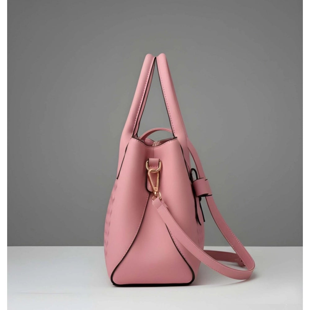 PU Leather Solid Shoulder Zipper Handbag (Pink)