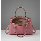 PU Leather Solid Shoulder Zipper Handbag (Pink)