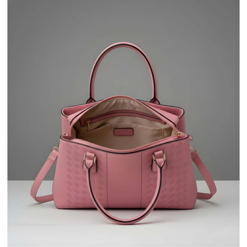 PU Leather Solid Shoulder Zipper Handbag (Pink)