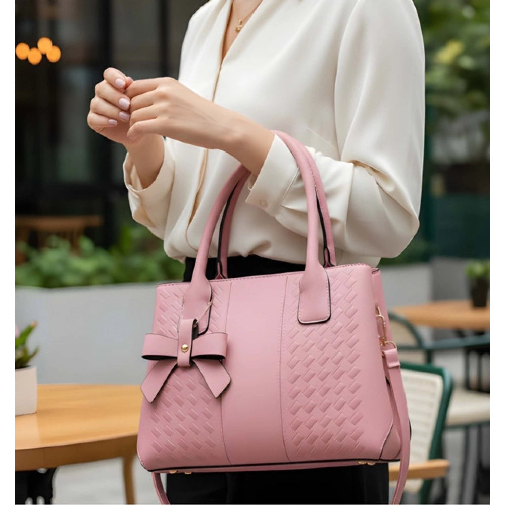 PU Leather Solid Shoulder Zipper Handbag (Pink)