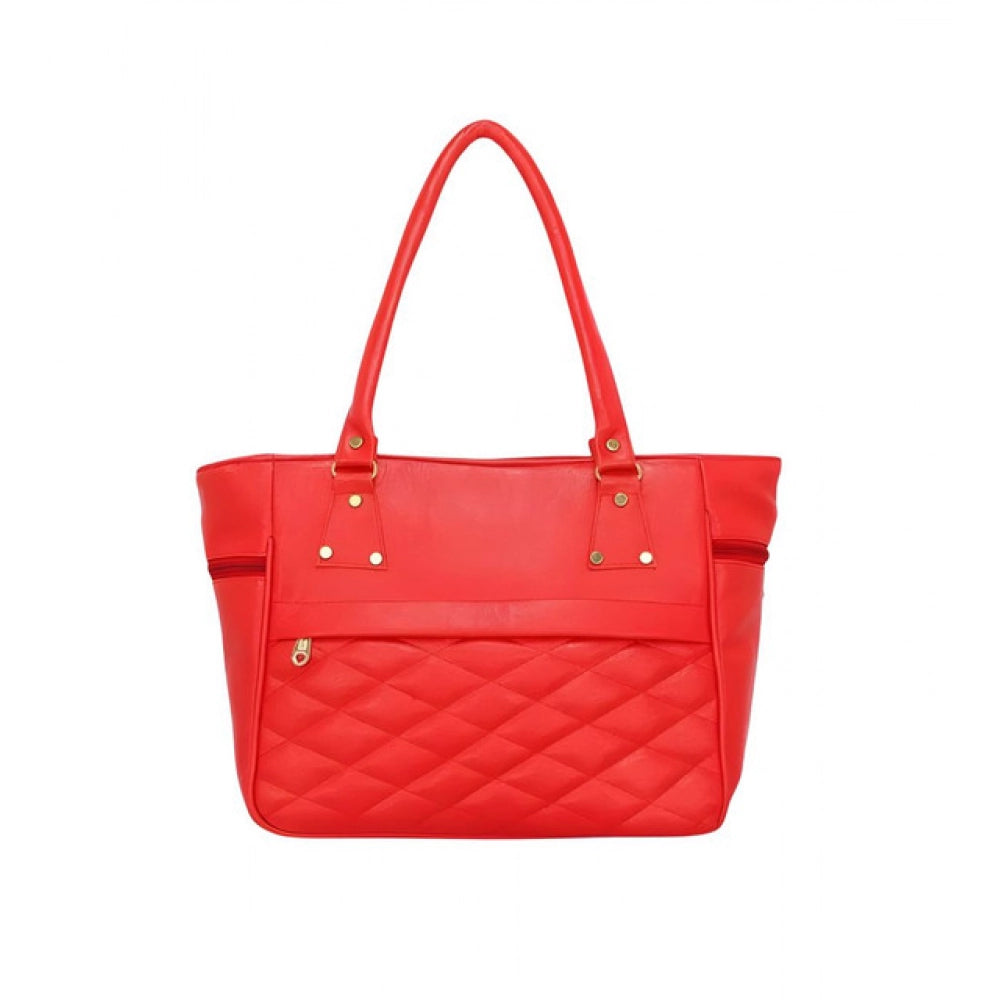 PU Leather Solid Shoulder Zipper Handbag (Red)