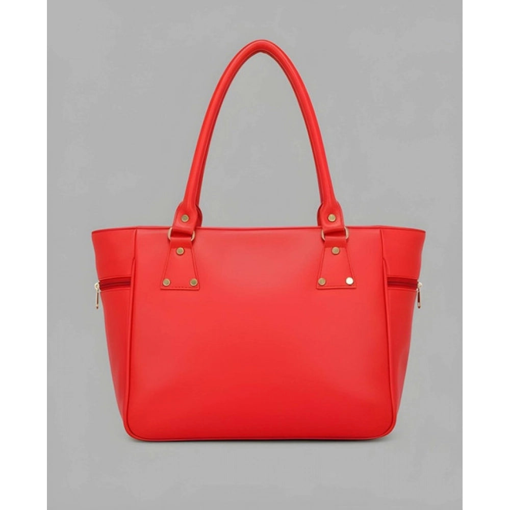 PU Leather Solid Shoulder Zipper Handbag (Red)