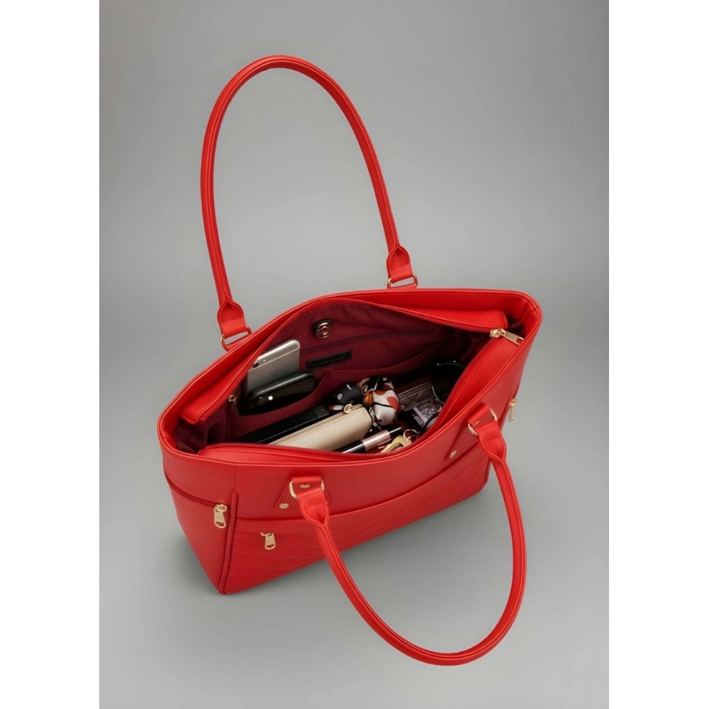 PU Leather Solid Shoulder Zipper Handbag (Red)