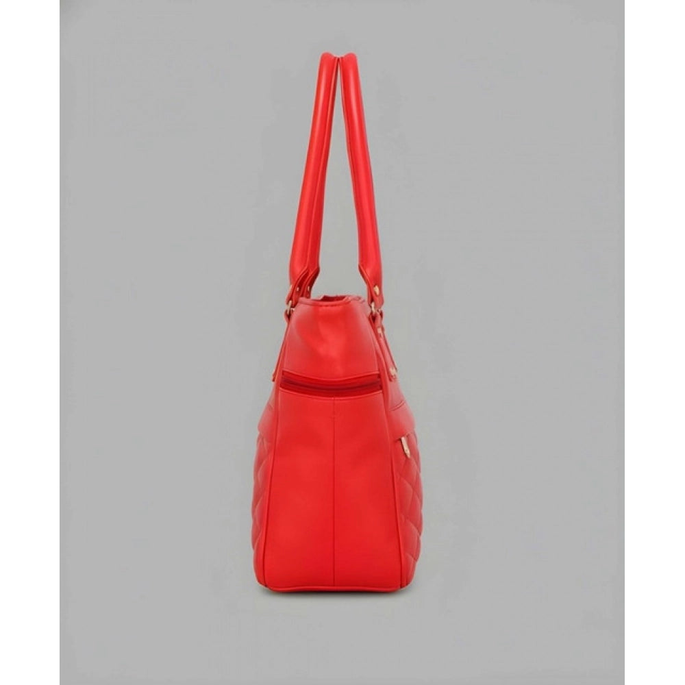 PU Leather Solid Shoulder Zipper Handbag (Red)