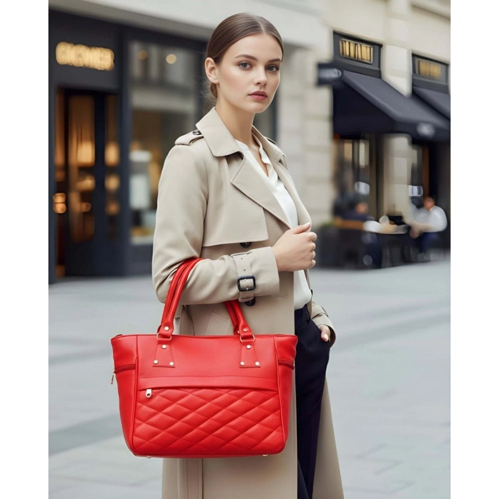 PU Leather Solid Shoulder Zipper Handbag (Red)