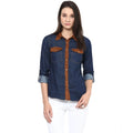 Denim Cotton based Solid Long Sleeves Shirt (Blue)