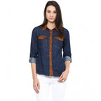 Denim Cotton based Solid Long Sleeves Shirt (Blue)