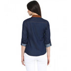 Denim Cotton based Solid Long Sleeves Shirt (Blue)