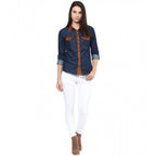 Denim Cotton based Solid Long Sleeves Shirt (Blue)
