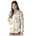 Satin Printed Long Sleeves Shirt (White-Gold)