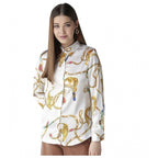 Satin Printed Long Sleeves Shirt (White-Gold)