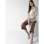 Satin Printed Long Sleeves Shirt (White-Gold)