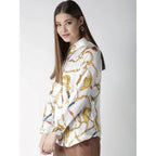 Satin Printed Long Sleeves Shirt (White-Gold)