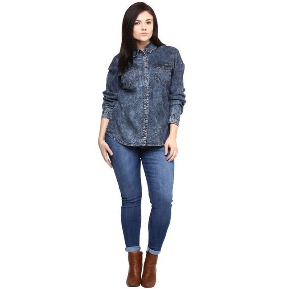 Denim Solid Long Sleeves Shirt (Blue)