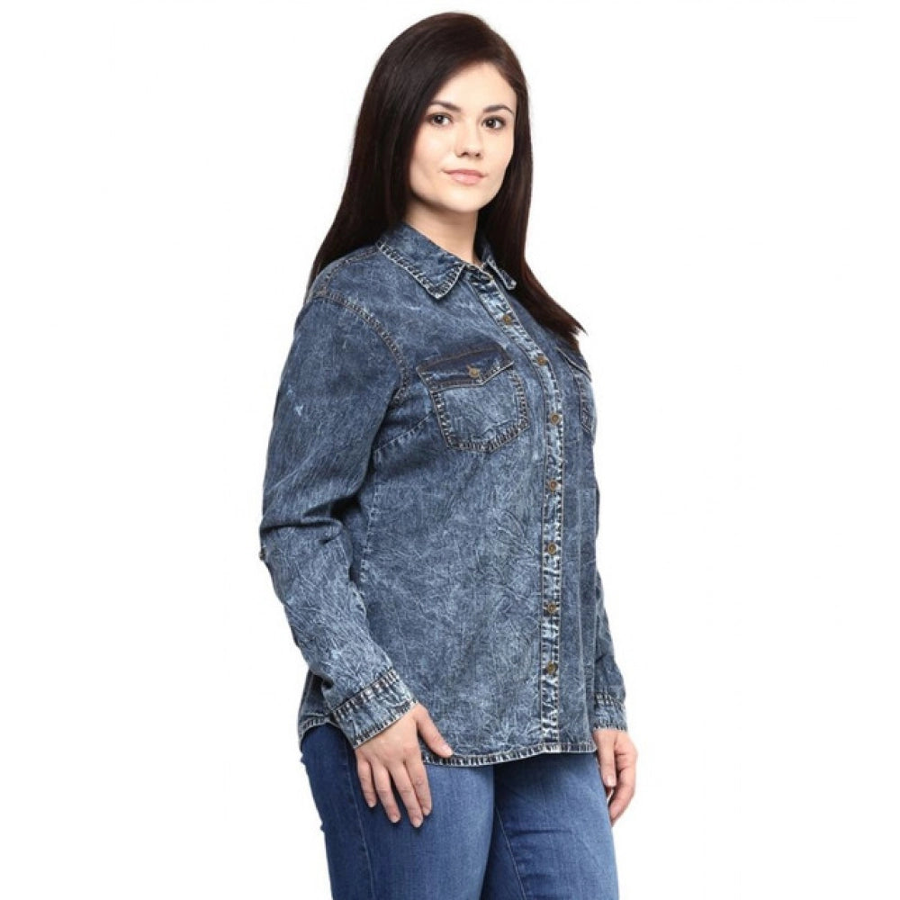 Denim Solid Long Sleeves Shirt (Blue)