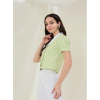Cotton Striped Half Sleeve Shirt (Green - White)