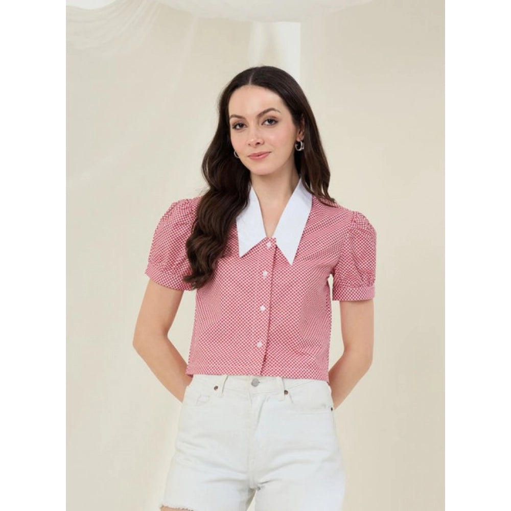Cotton Checkered Half Sleeve Shirt (Red - White)
