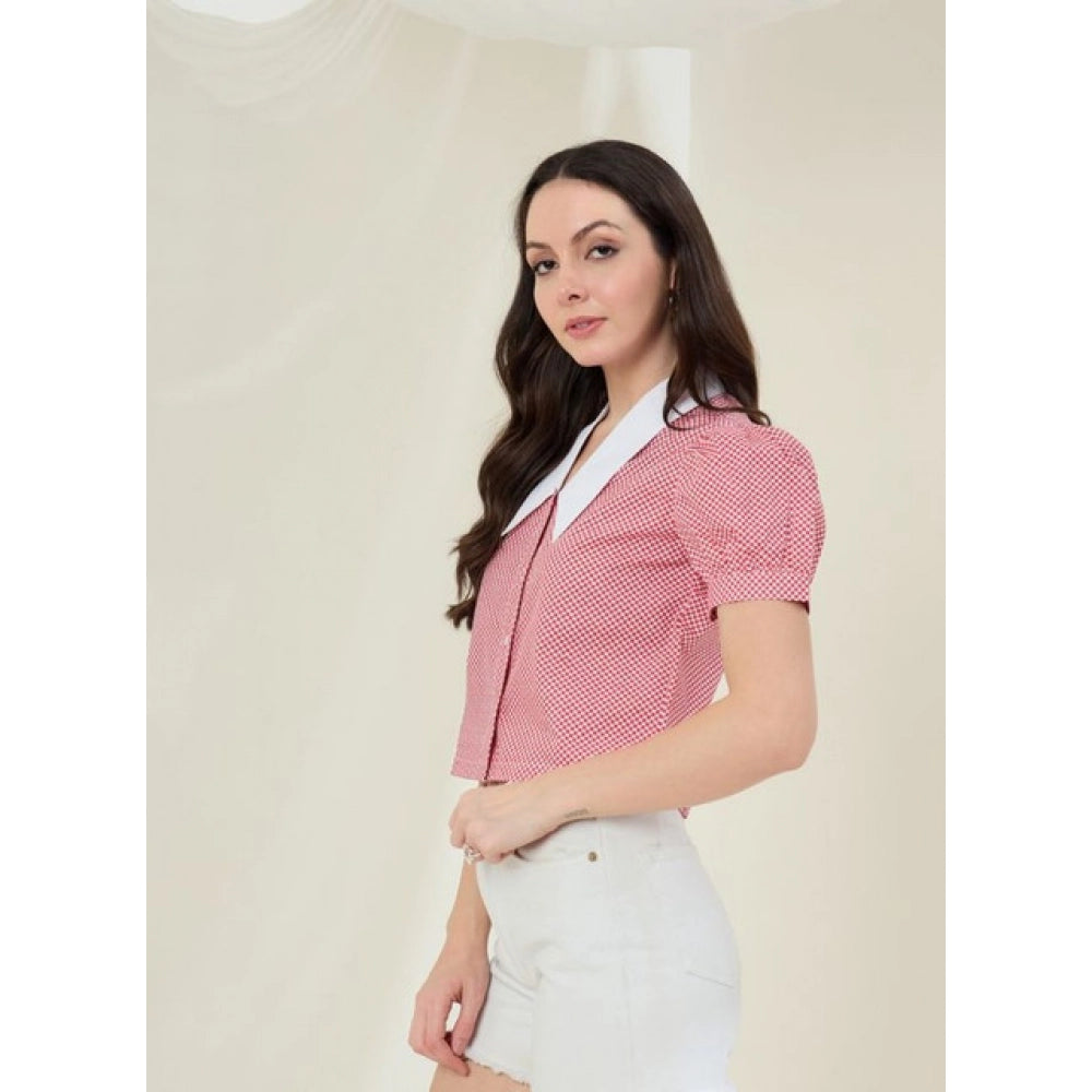 Cotton Checkered Half Sleeve Shirt (Red - White)