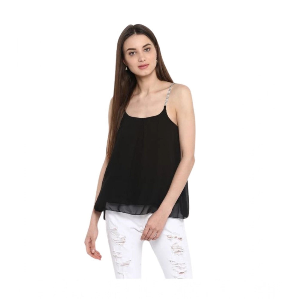 Embellished Shoulder Straps Top (Black)