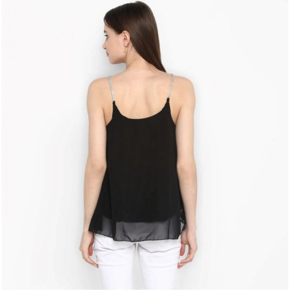 Embellished Shoulder Straps Top (Black)
