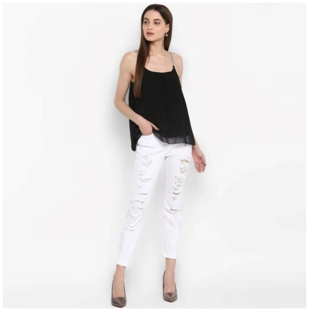 Embellished Shoulder Straps Top (Black)