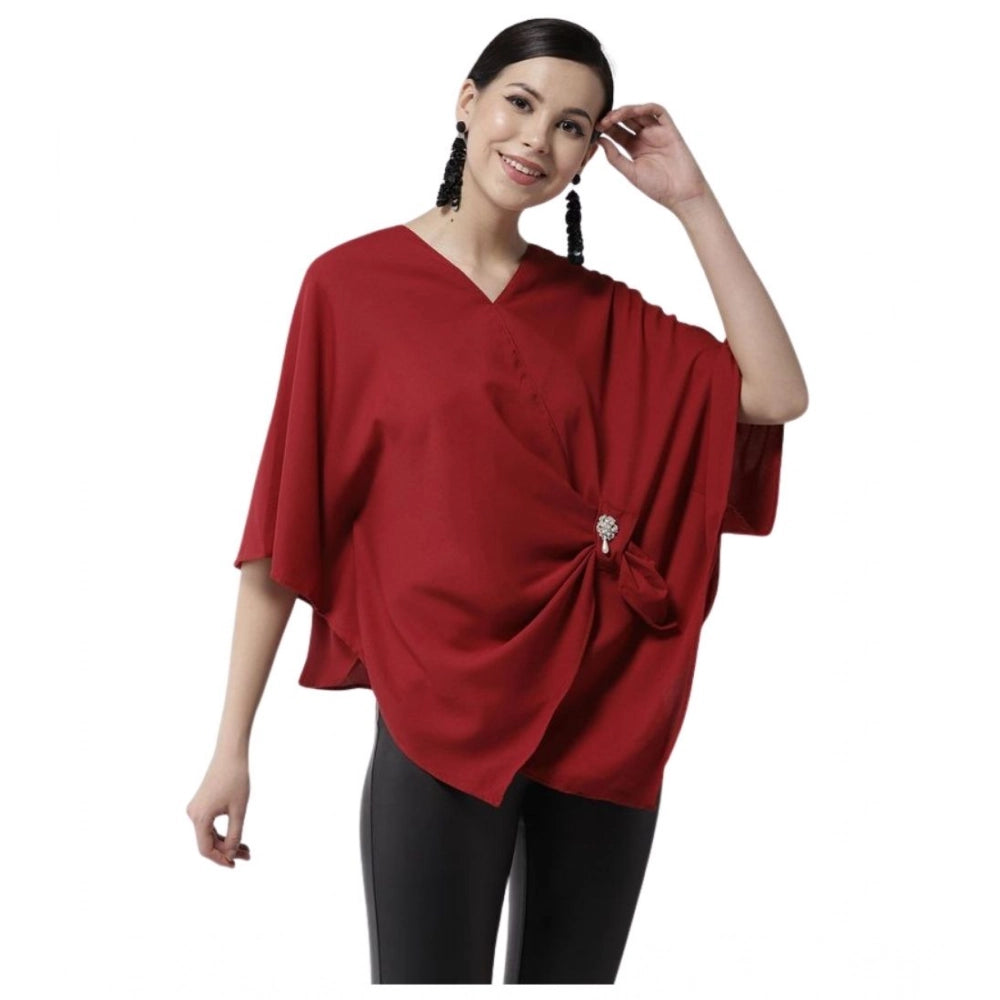 Solid Cape Sleeve Top (Red)