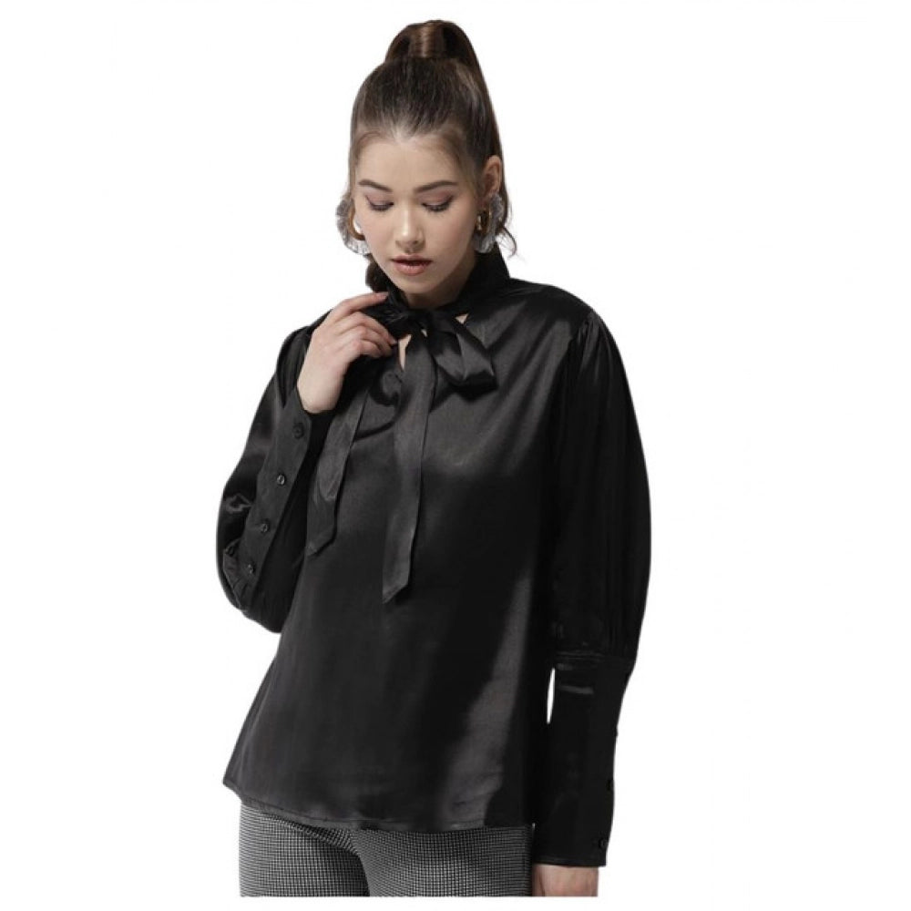Solid Long Sleeves Top (Black)