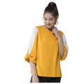 Colour Block Slit Sleeve Top (Yellow-White)