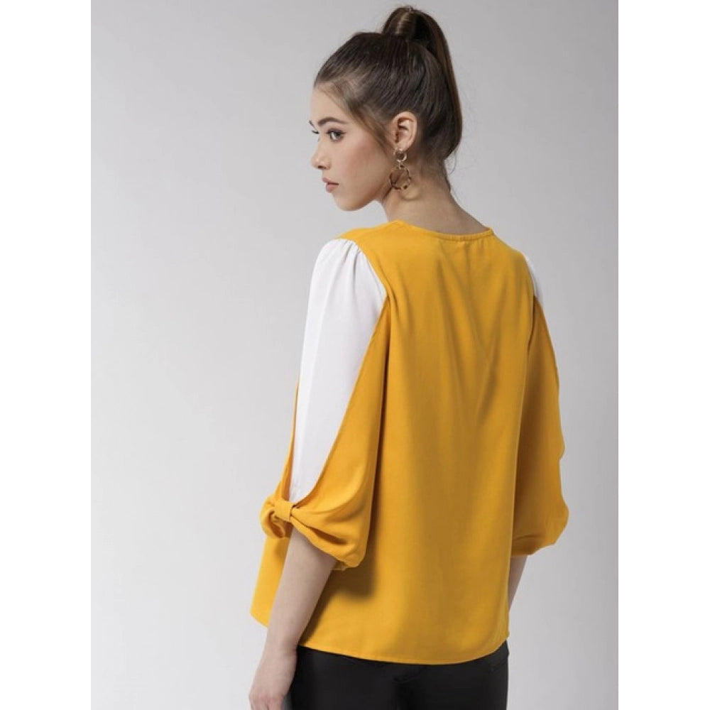 Colour Block Slit Sleeve Top (Yellow-White)