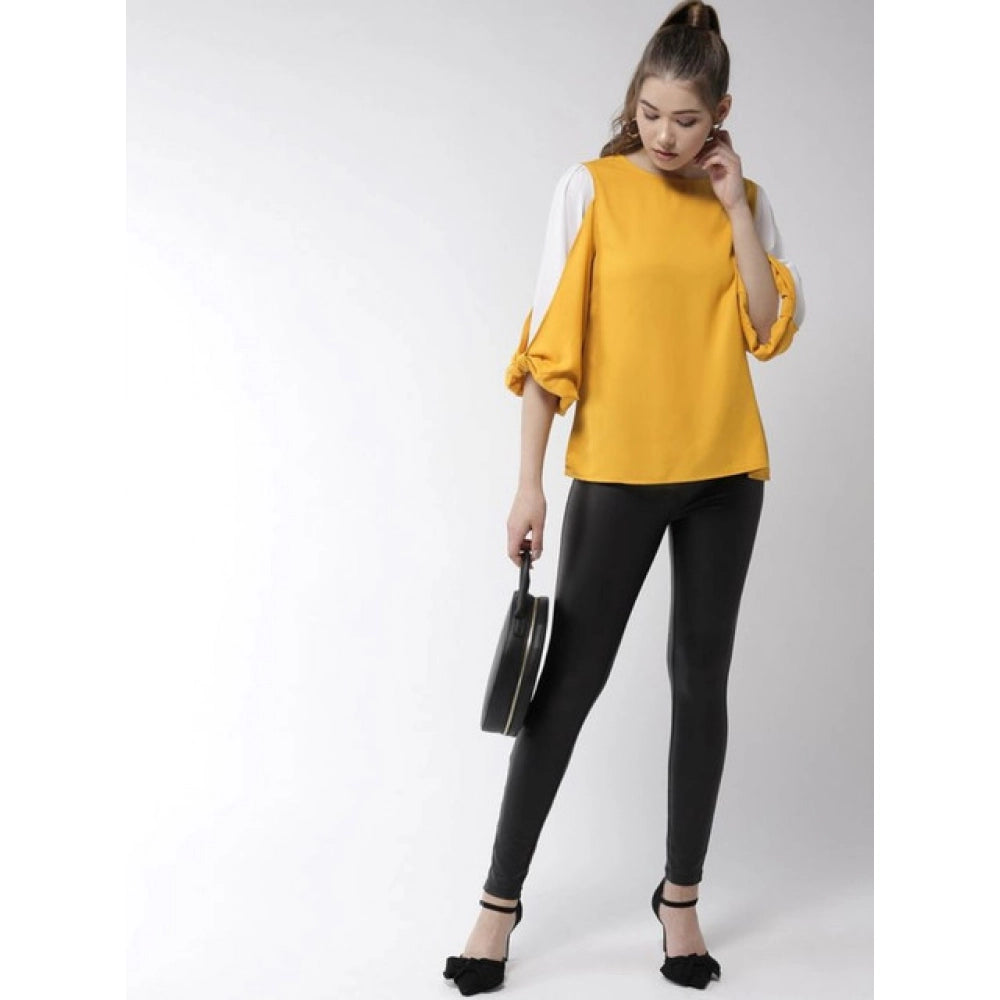 Colour Block Slit Sleeve Top (Yellow-White)