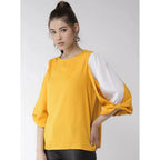 Colour Block Slit Sleeve Top (Yellow-White)