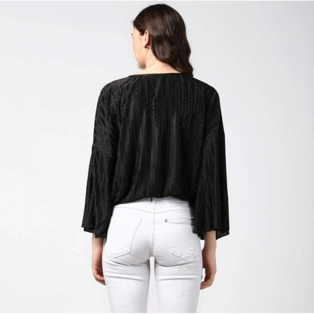 Pleated Balloon Sleeve Top (Black)