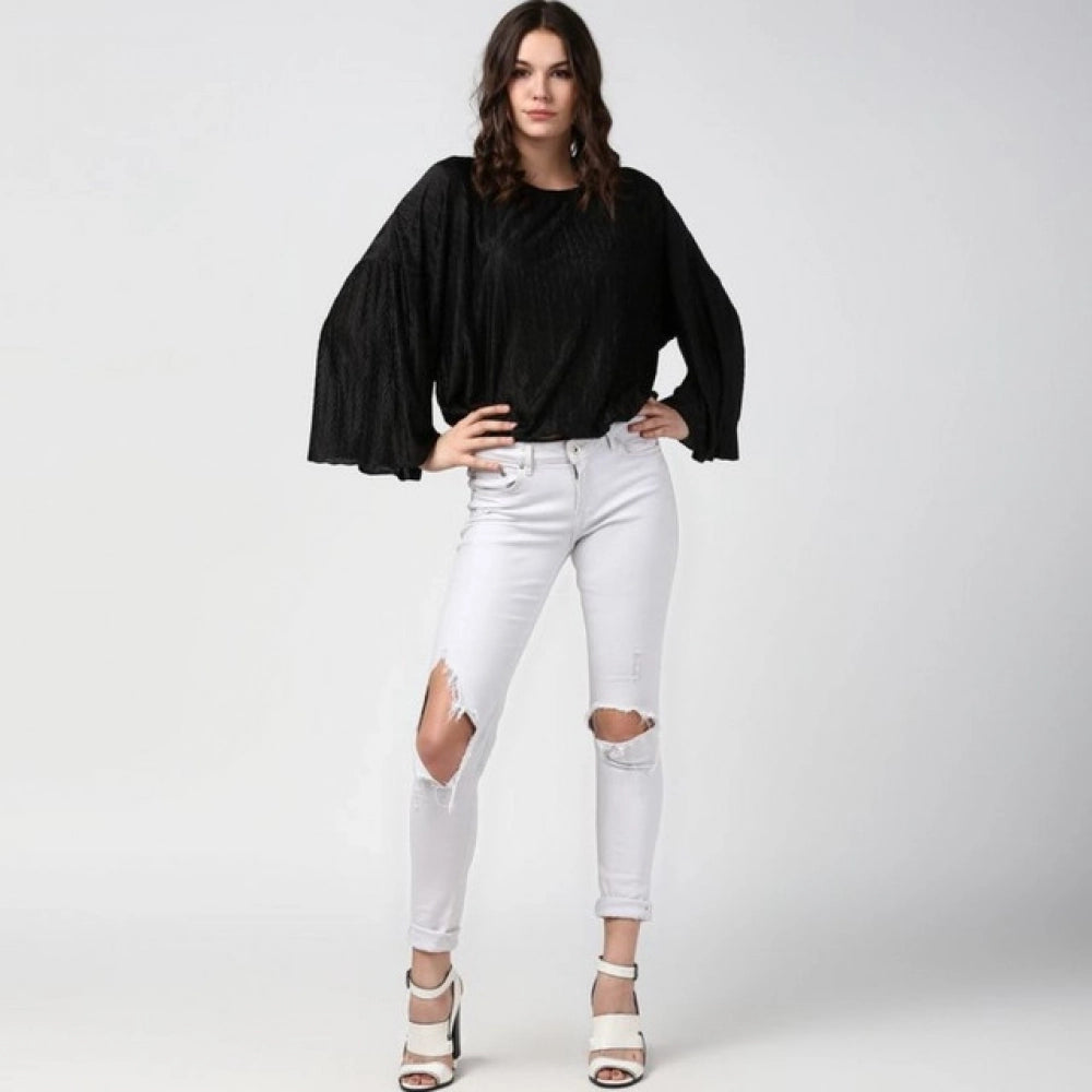 Pleated Balloon Sleeve Top (Black)