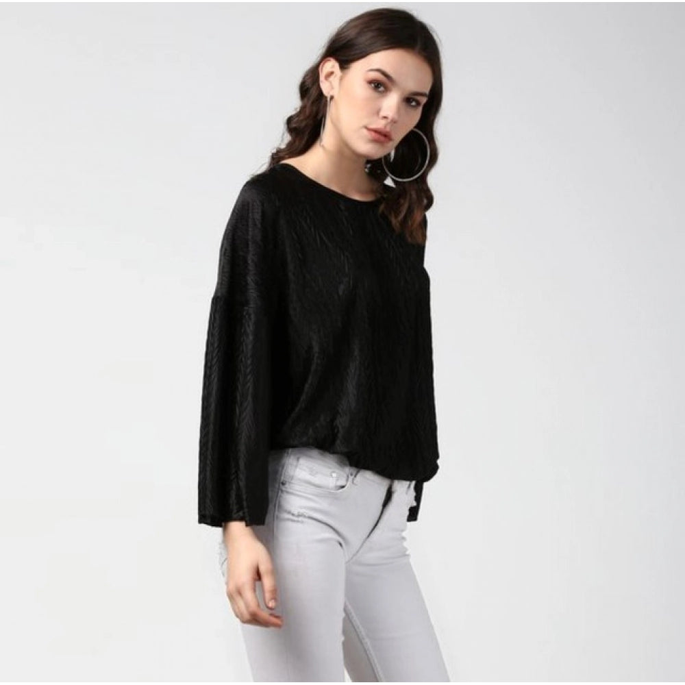 Pleated Balloon Sleeve Top (Black)