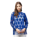 Lace Self Design Long Sleeves Top (Blue)