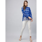 Lace Self Design Long Sleeves Top (Blue)