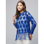 Lace Self Design Long Sleeves Top (Blue)