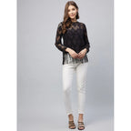 Lace Self Design Short Sleeve Top (Black)
