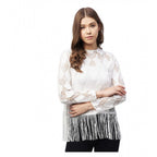 Lace Self Design Short Sleeve Top (White)