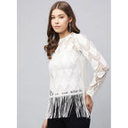 Lace Self Design Short Sleeve Top (White)