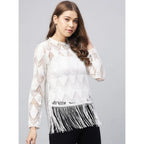 Lace Self Design Short Sleeve Top (White)