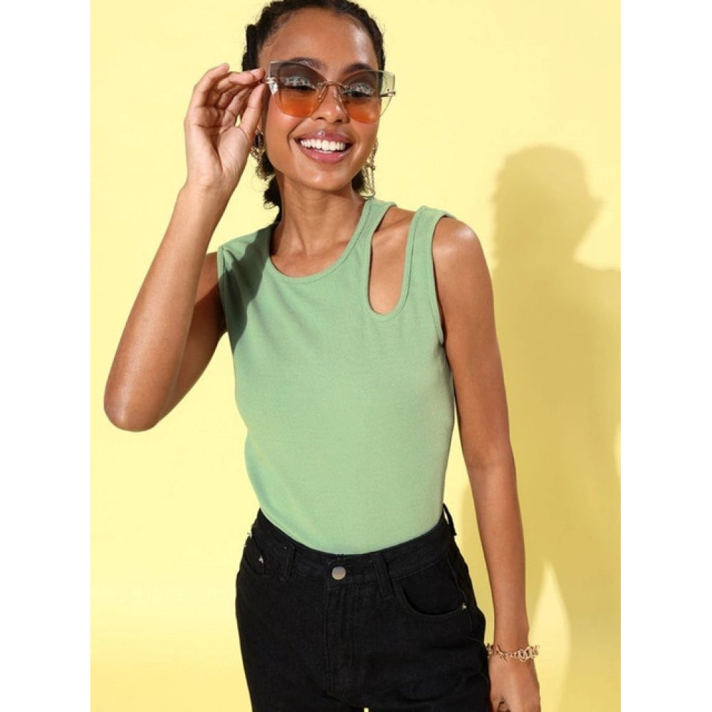 Lycra Solid Sleeveless Top (Green)