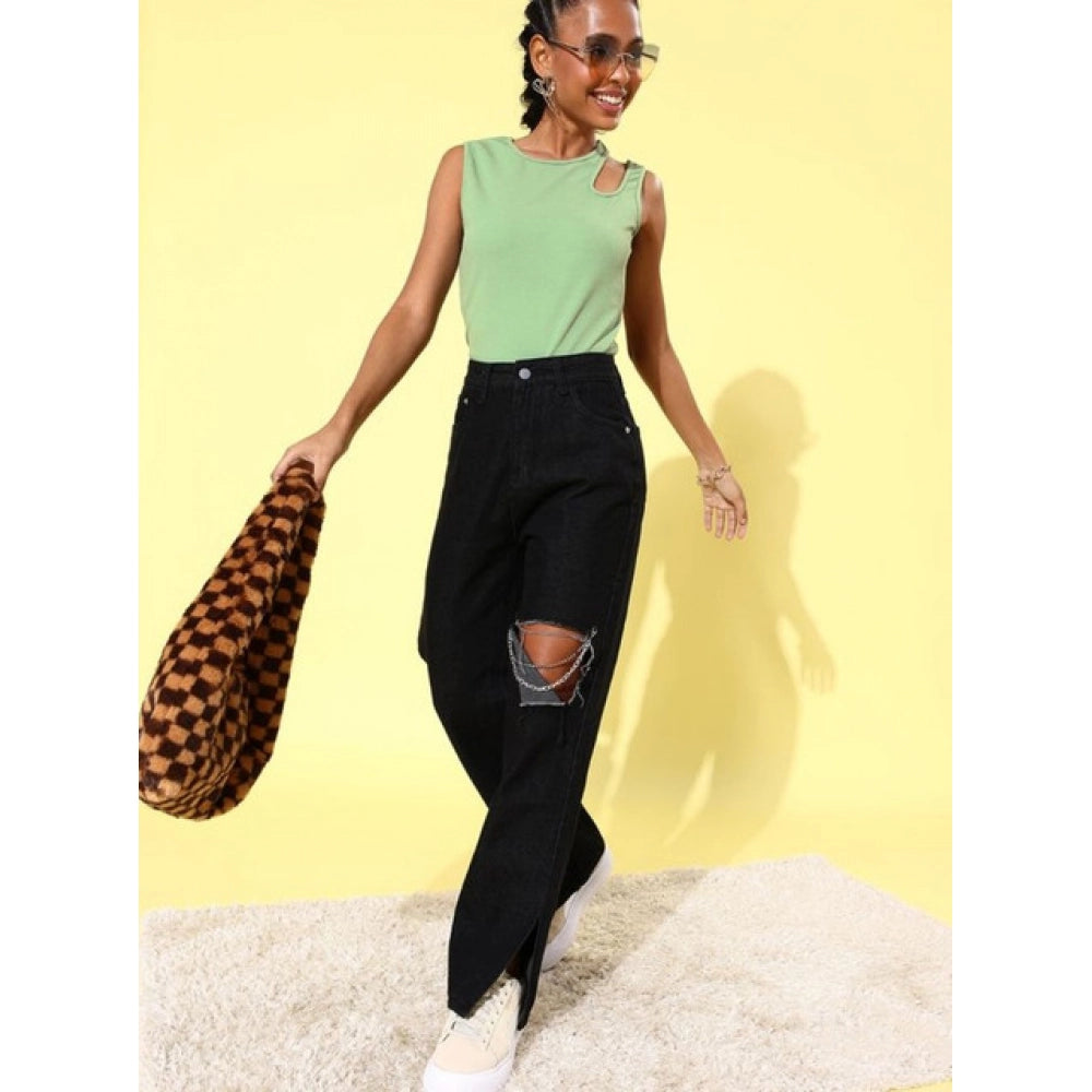 Lycra Solid Sleeveless Top (Green)
