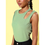 Lycra Solid Sleeveless Top (Green)