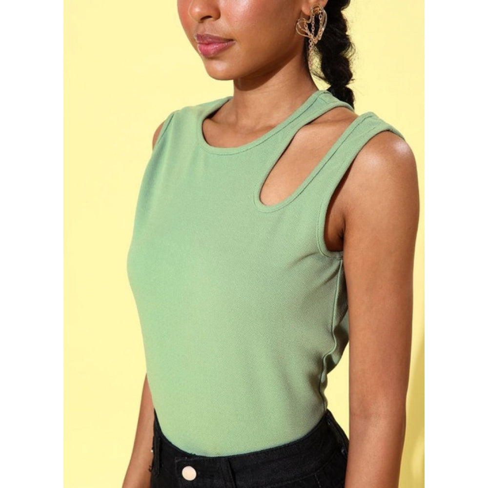 Lycra Solid Sleeveless Top (Green)