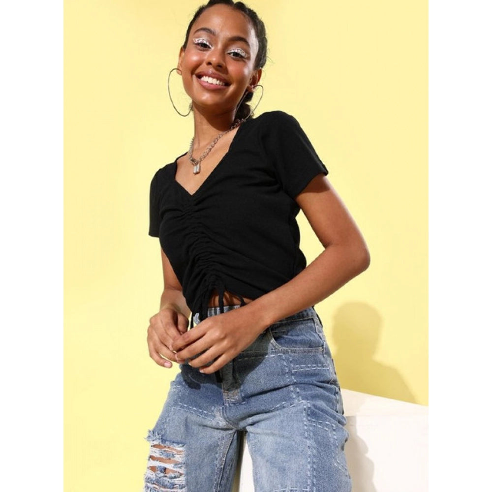 Lycra Solid Short Sleeve Top (Black)