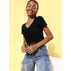 Lycra Solid Short Sleeve Top (Black)