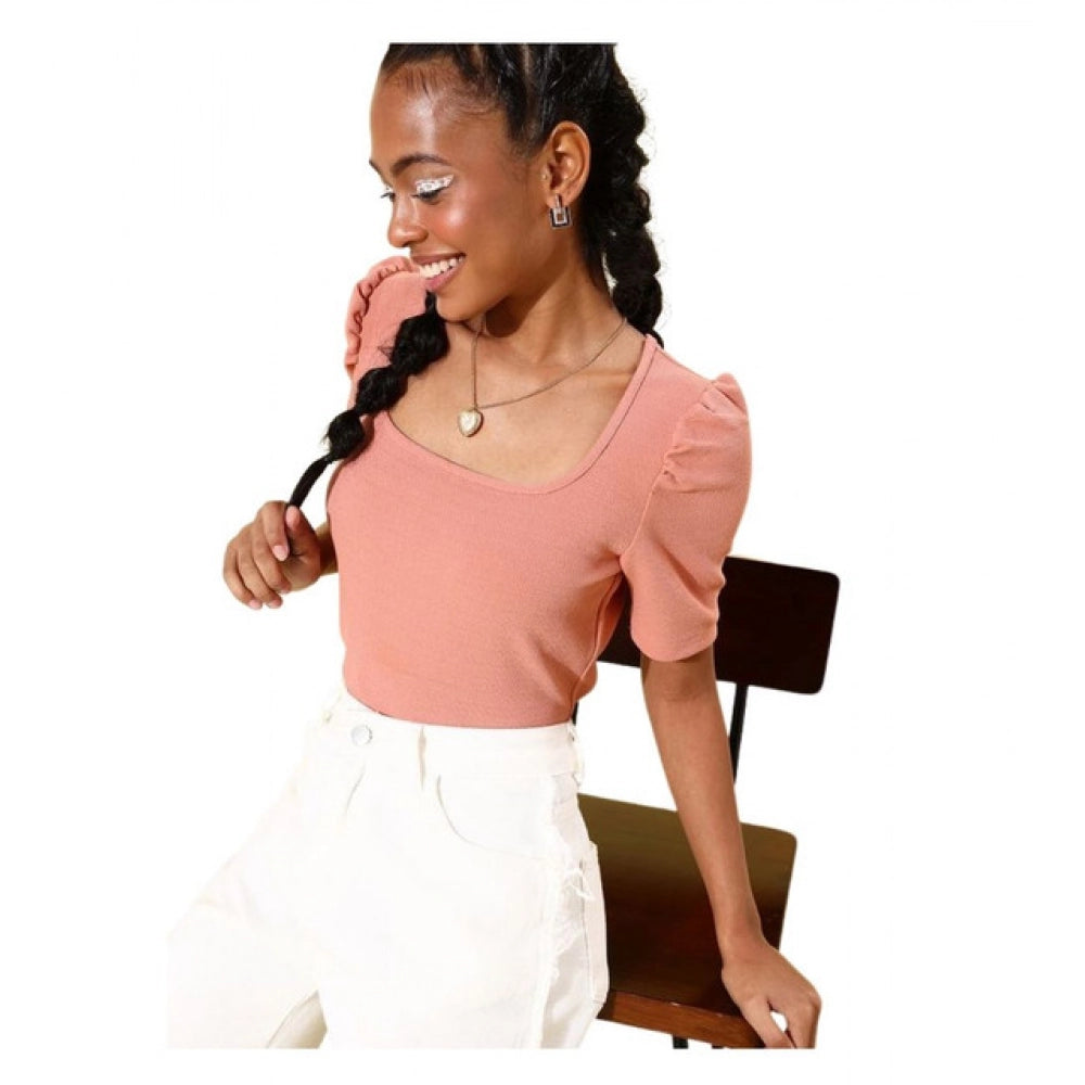 Lycra Solid Short Sleeve Top (Pink)
