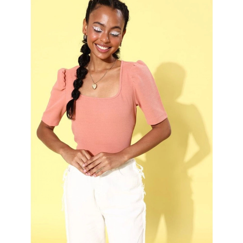 Lycra Solid Short Sleeve Top (Pink)